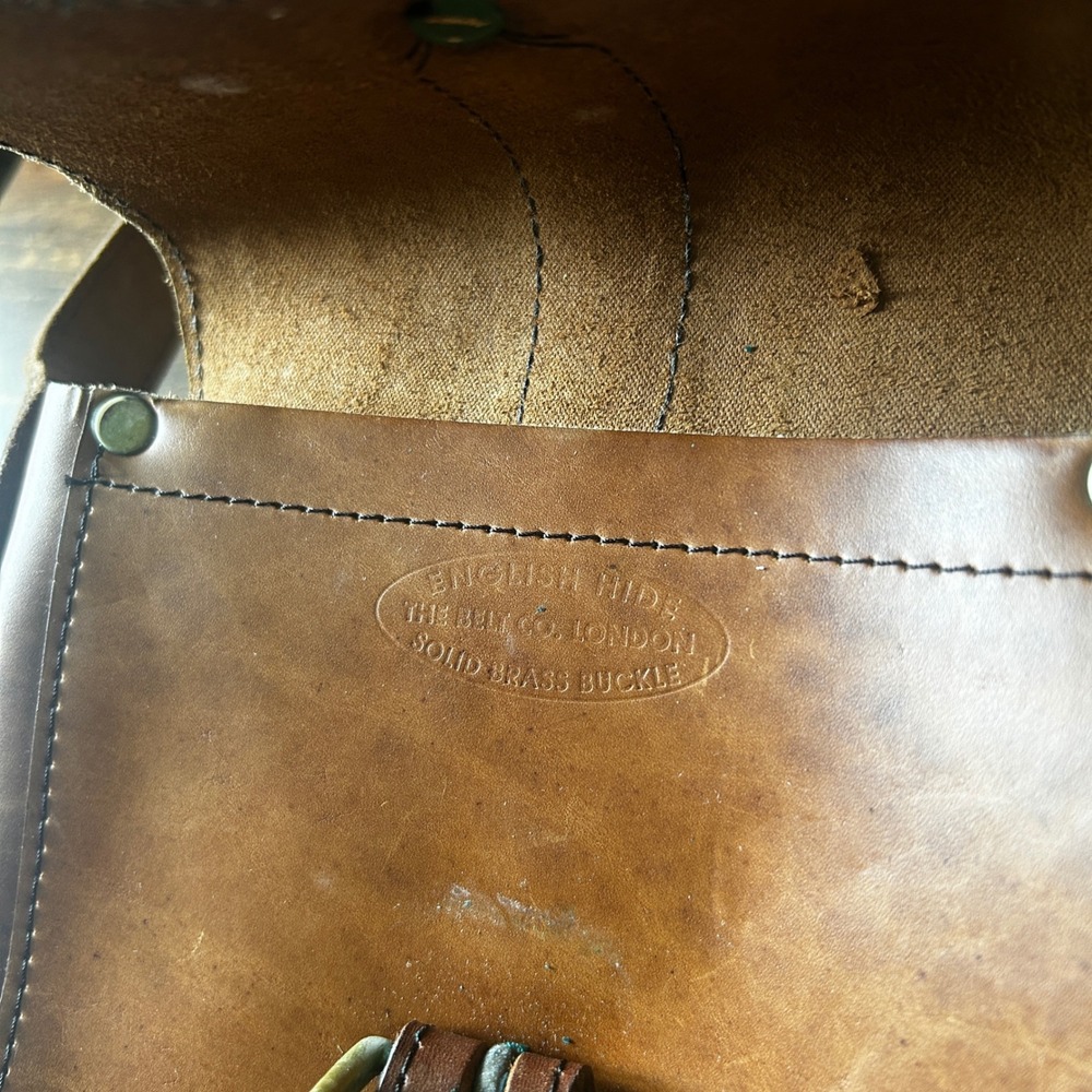 The Belt Co London English Hide Crossbody Bag Brown Leather Solid Brass Buckle - Picture 2 of 6